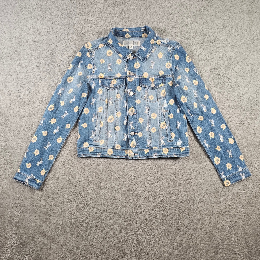 Disney Daisy Duck Sunflower Denim Jacket Blue Floral Distressed Trucker Medium